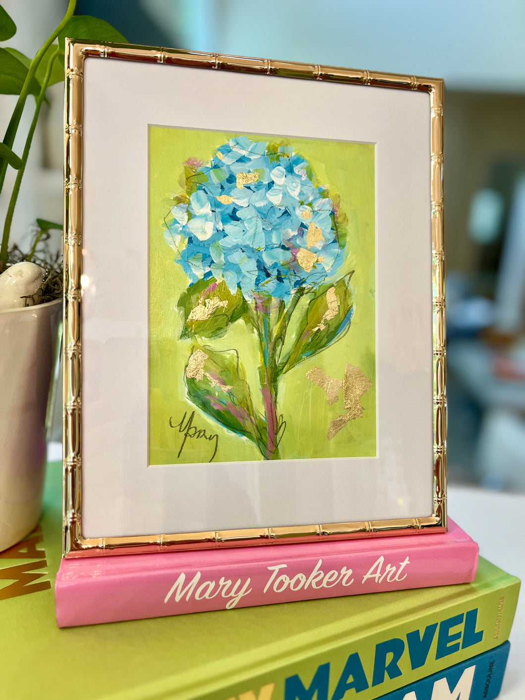 “Blue hydrangea on green”